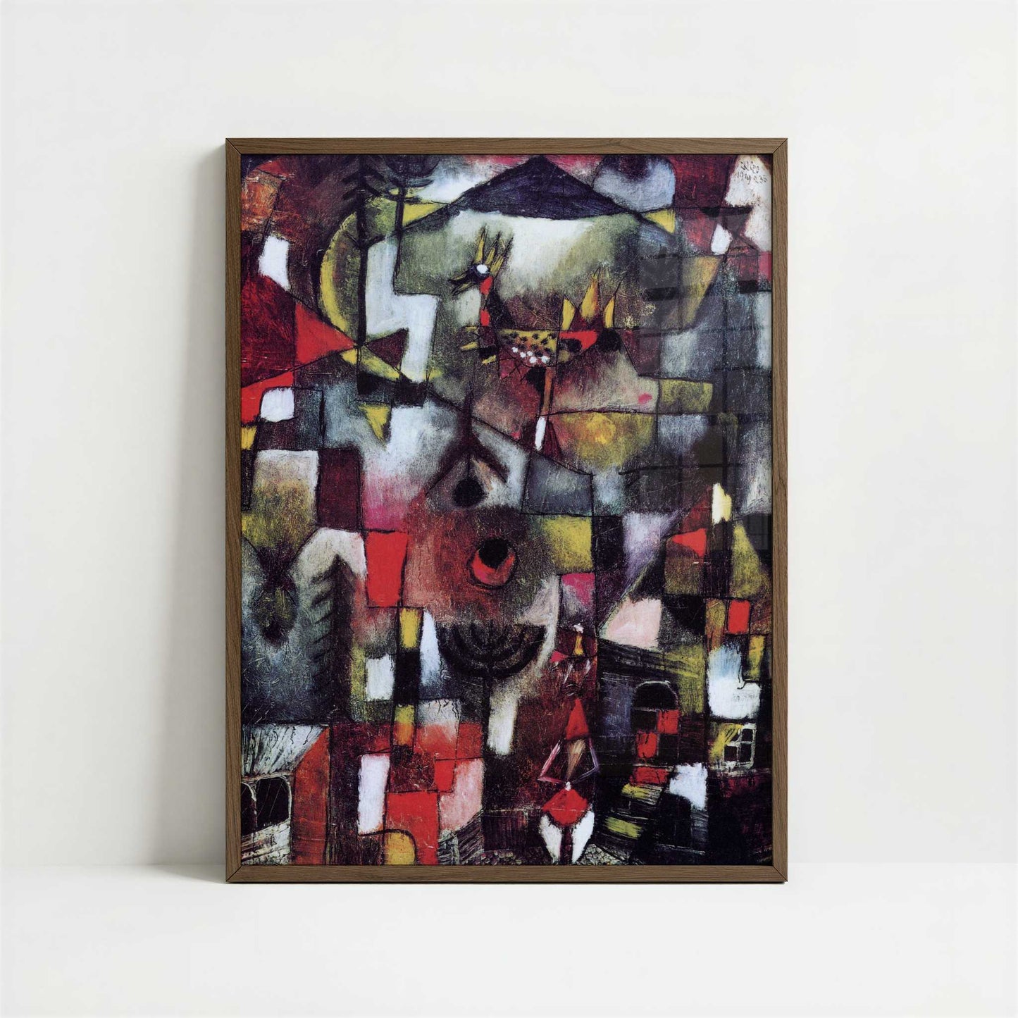 Picture with the Cock & the Grenadier (1918) by Paul Klee – Art Print - Art print in dark wood frame