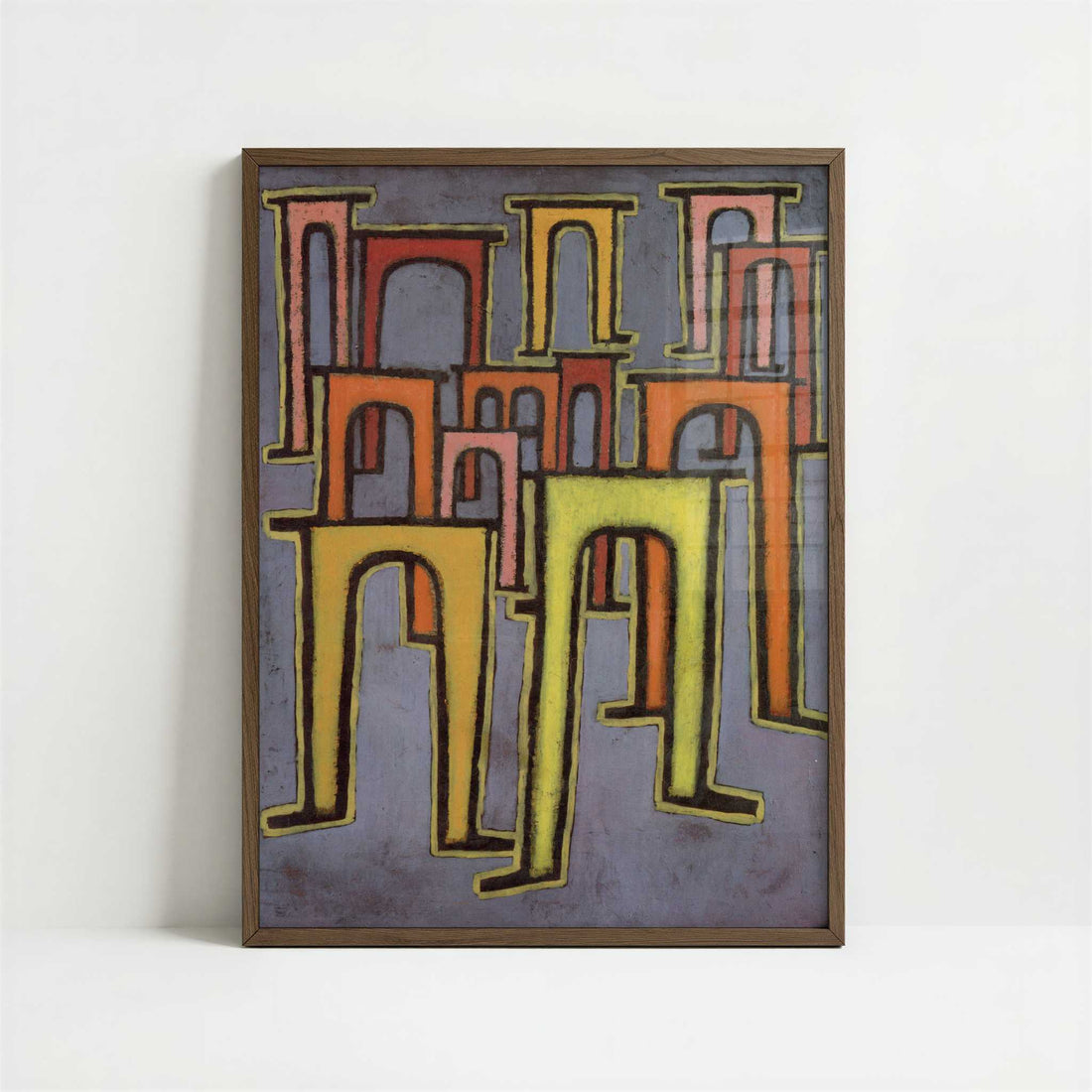 Revolt of the Viaduct (1937) by Paul Klee – Art Print - Art print in dark wood frame
