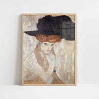Black Feather Hat (1910) by Gustav Klimt – Art Print - Art print in oak frame
