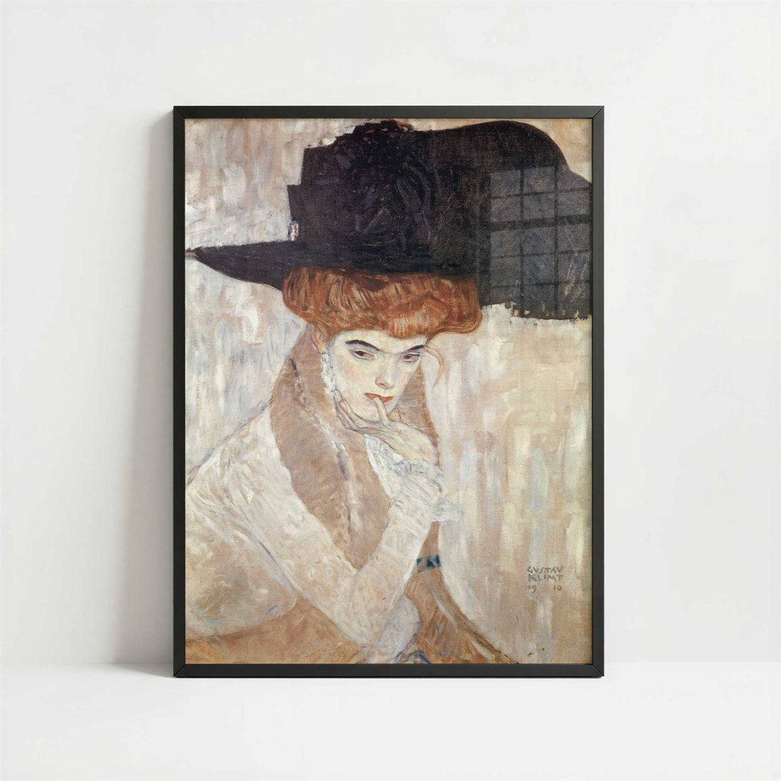 Black Feather Hat (1910) by Gustav Klimt – Art Print - Art print in black frame