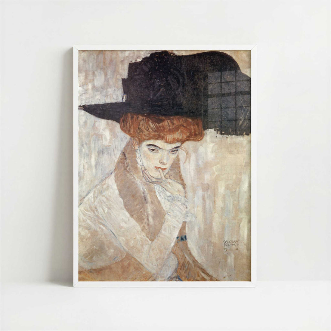 Black Feather Hat (1910) by Gustav Klimt – Art Print - Art print in white frame