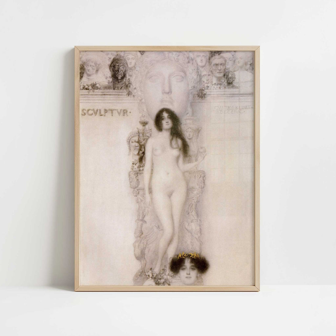 Drawing for Allegory Sculpture (1896) by Gustav Klimt – Art Print - Art print in oak frame