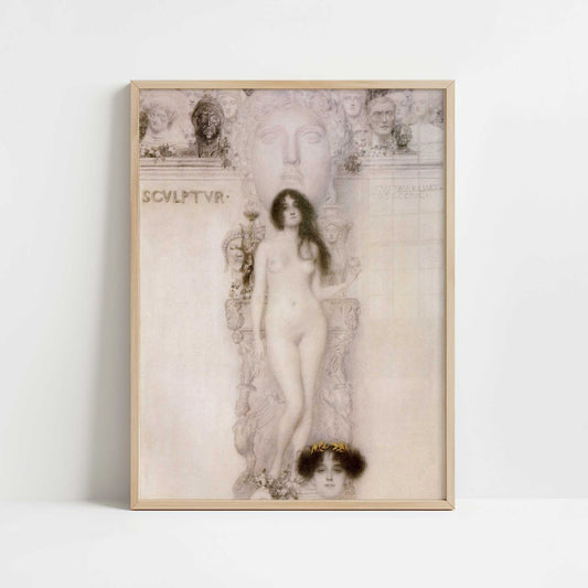 Drawing for Allegory Sculpture (1896) by Gustav Klimt – Art Print - Art print in oak frame