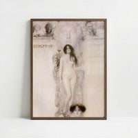 Drawing for Allegory Sculpture (1896) by Gustav Klimt – Art Print - Art print in dark wood frame