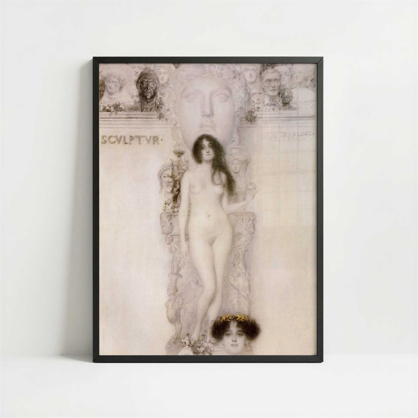 Drawing for Allegory Sculpture (1896) by Gustav Klimt – Art Print - Art print in black frame