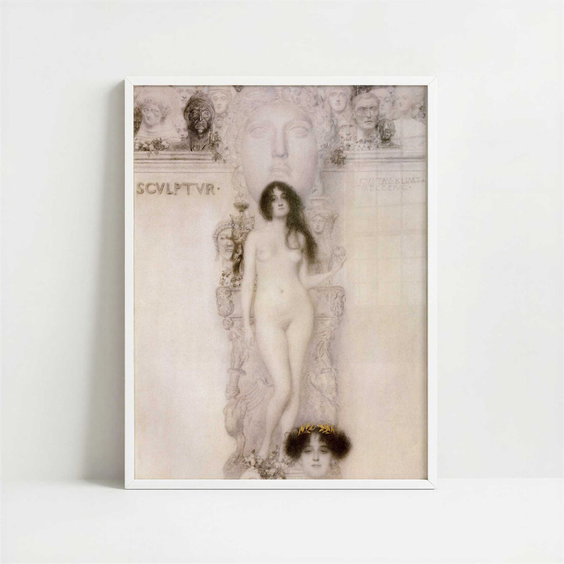 Drawing for Allegory Sculpture (1896) by Gustav Klimt – Art Print - Art print in white frame
