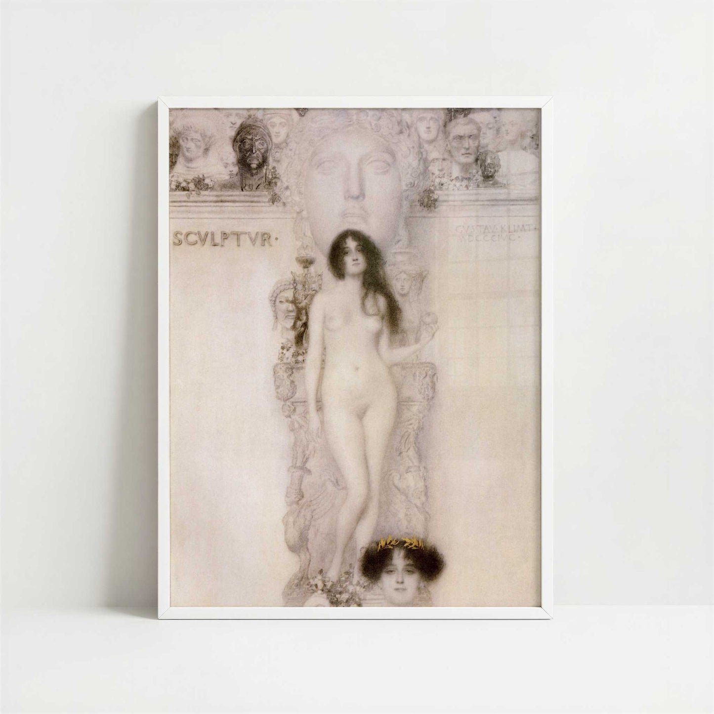 Drawing for Allegory Sculpture (1896) by Gustav Klimt – Art Print - Art print in white frame