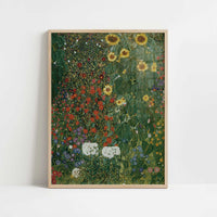 Farm Garden with Sunflowers (1905–6) by Gustav Klimt – Art Print - Art print in oak frame