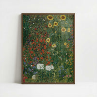 Farm Garden with Sunflowers (1905–6) by Gustav Klimt – Art Print - Art print in dark wood frame