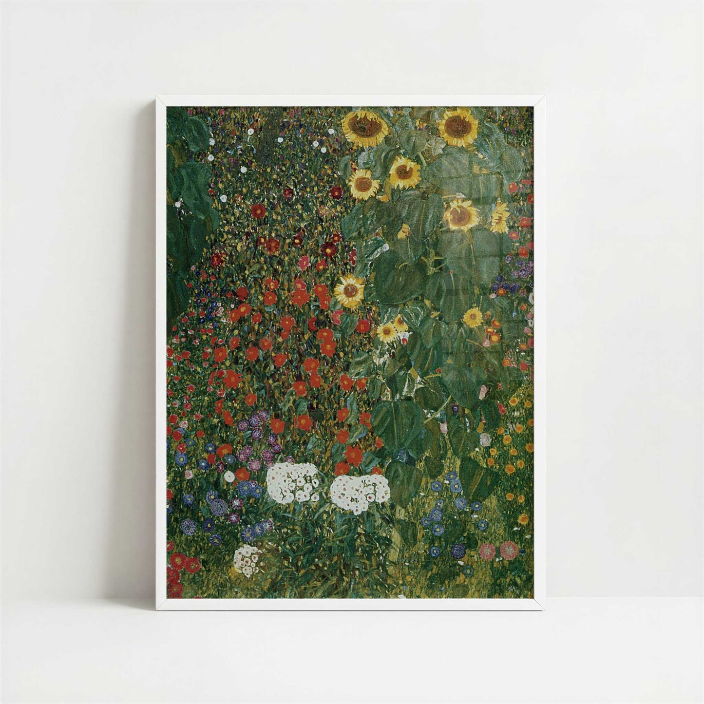 Farm Garden with Sunflowers (1905–6) by Gustav Klimt – Art Print - Art print in white frame