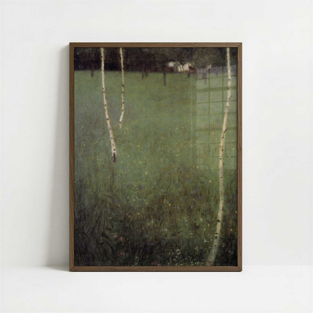 Farmhouse with Birch Trees (1900) by Gustav Klimt – Art Print - Art print in dark wood frame