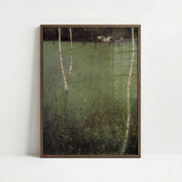 Farmhouse with Birch Trees (1900) by Gustav Klimt – Art Print - Art print in dark wood frame