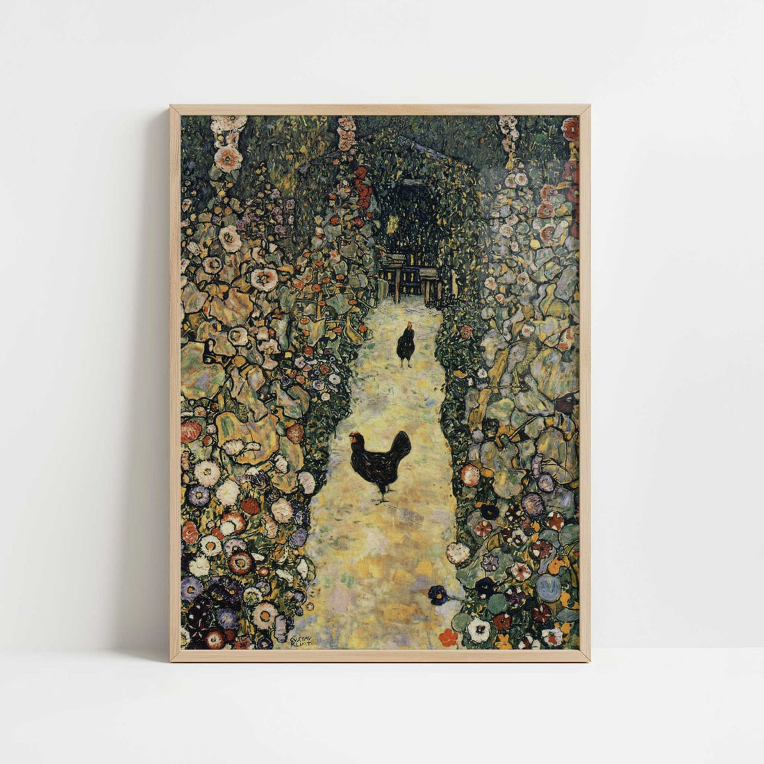 Garden Path with Chickens (1916) by Gustav Klimt – Art Print - Art print in oak frame