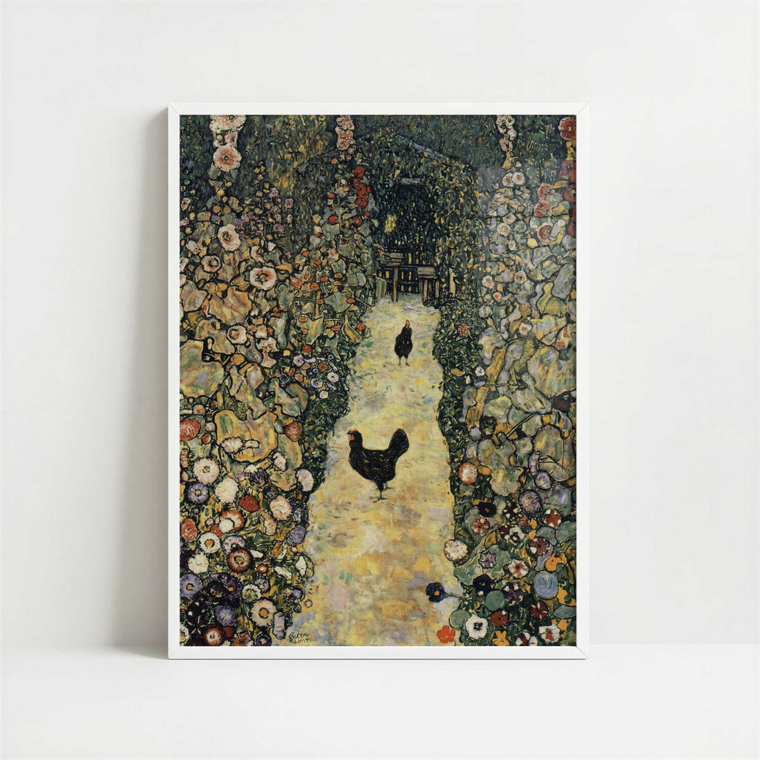 Garden Path with Chickens (1916) by Gustav Klimt – Art Print - Art print in white frame