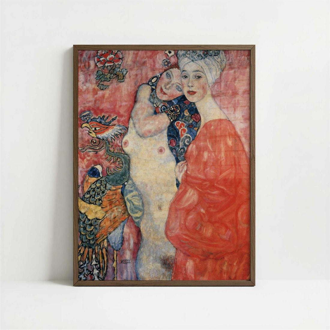 Girl-friends (1916-17) by Gustav Klimt – Art Print - Art print in dark wood frame