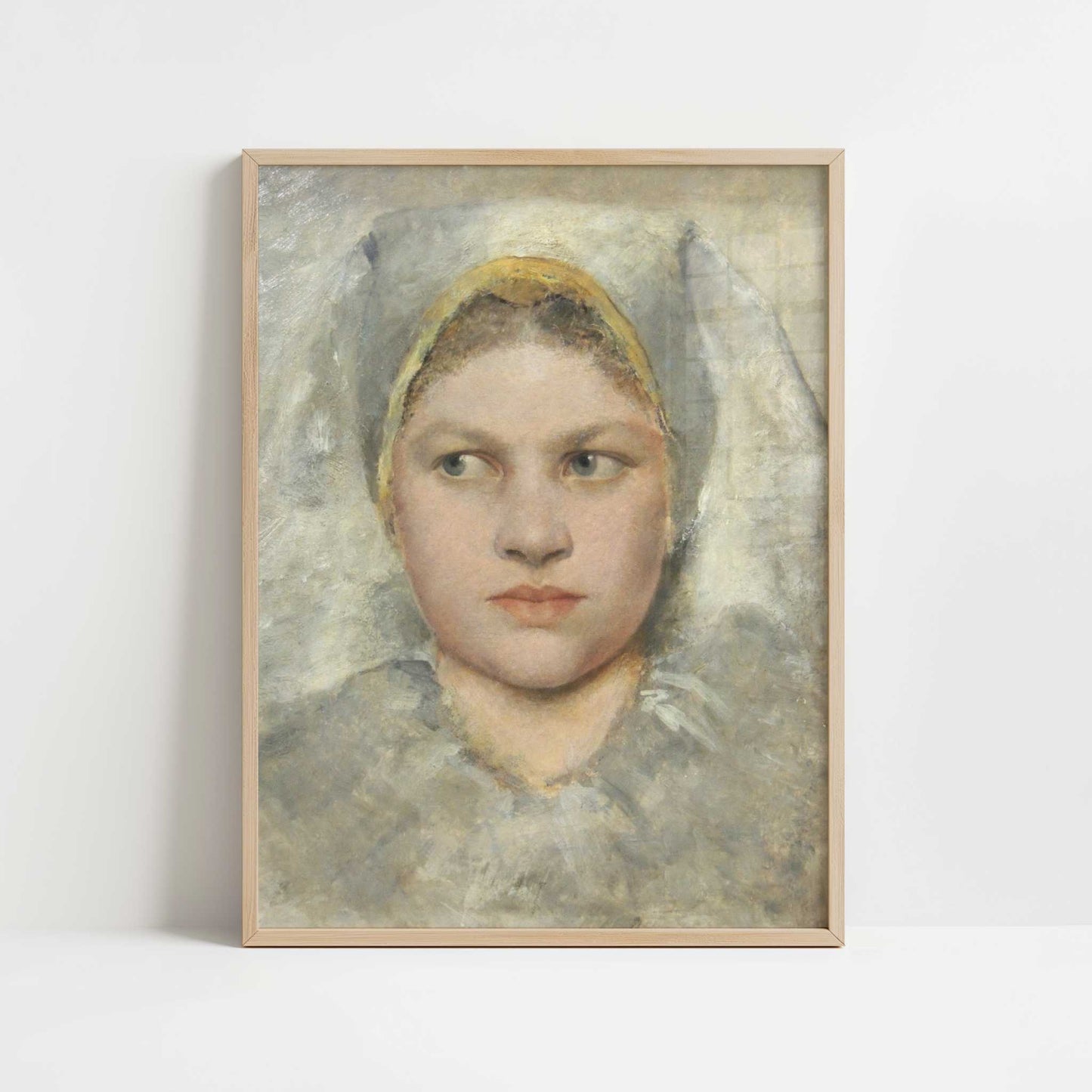 Head Study of a Girl (1890s) by Gustav Klimt – Art Print - Art print in oak frame