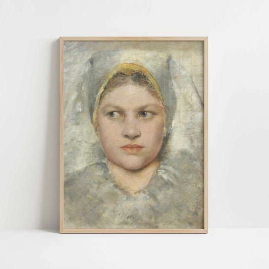 Head Study of a Girl (1890s) by Gustav Klimt – Art Print - Art print in oak frame