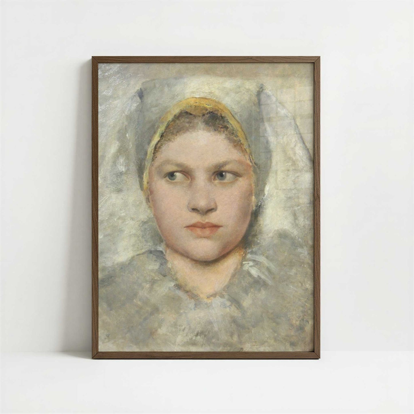 Head Study of a Girl (1890s) by Gustav Klimt – Art Print - Art print in dark wood frame