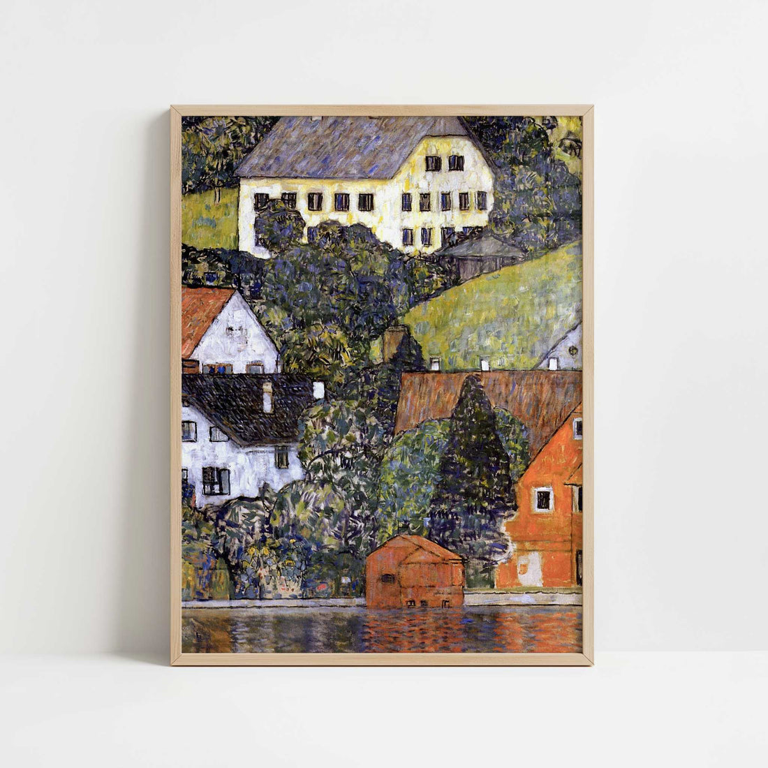 Houses in Unterach on Lake Atter (1916) by Gustav Klimt – Art Print - Art print in oak frame