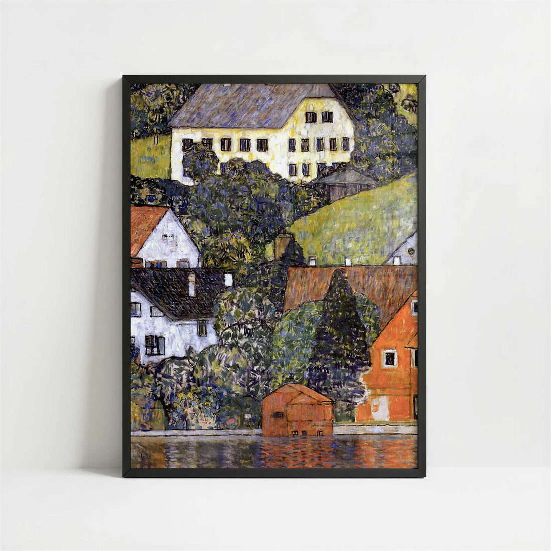 Houses in Unterach on Lake Atter (1916) by Gustav Klimt – Art Print - Art print in black frame