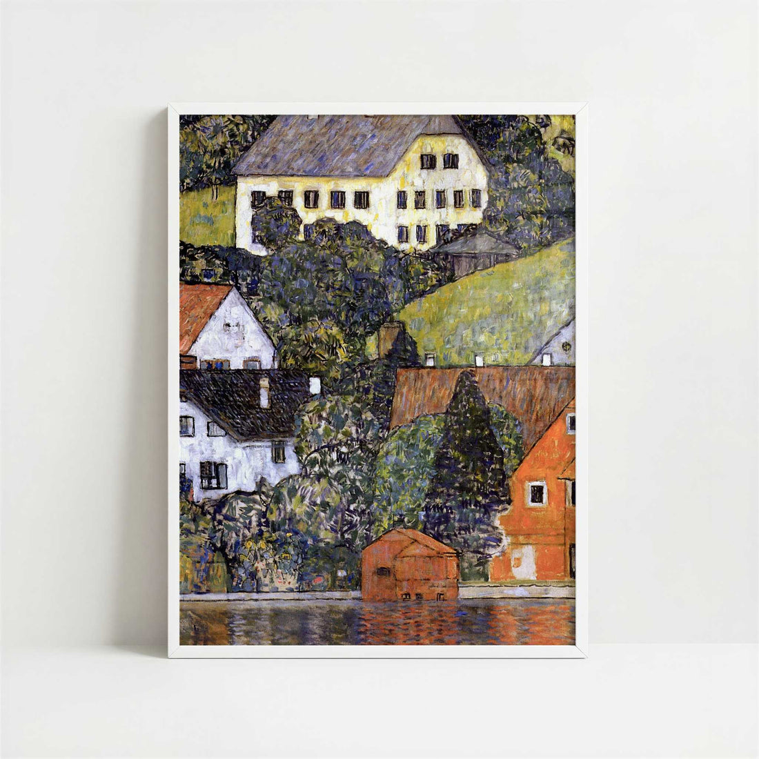 Houses in Unterach on Lake Atter (1916) by Gustav Klimt – Art Print - Art print in white frame