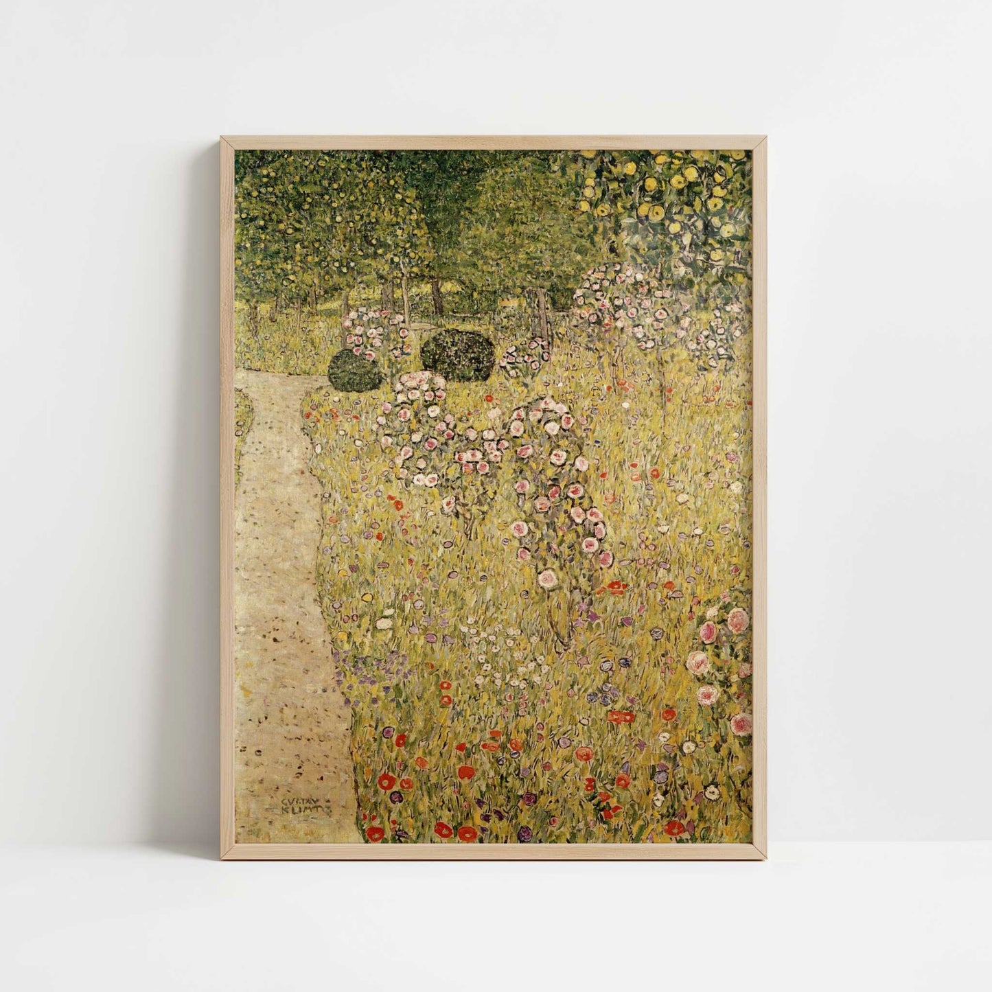 Orchard with Rose Bushes (1911-12) by Gustav Klimt – Art Print - Art print in oak frame