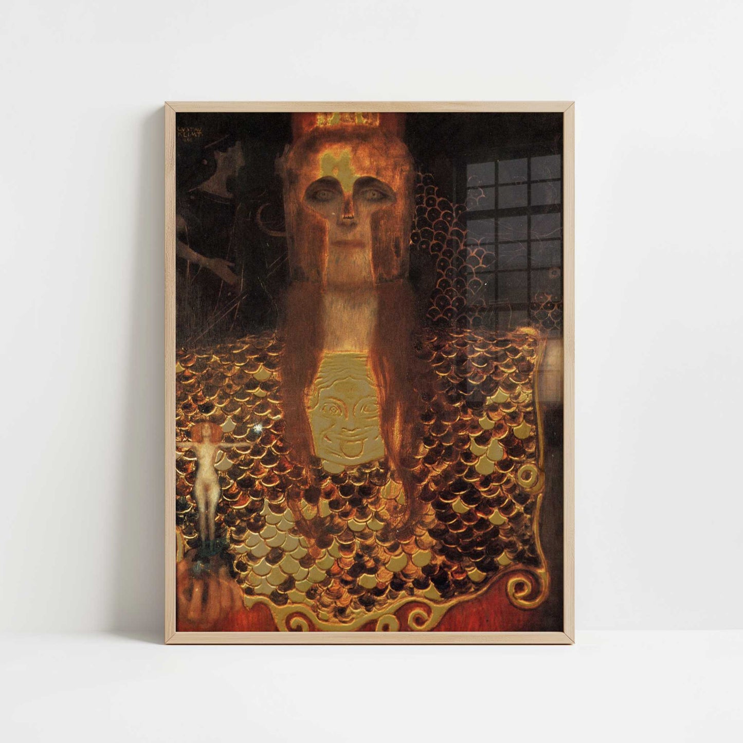 Pallas Athene (1898) by Gustav Klimt – Art Print - Art print in oak frame