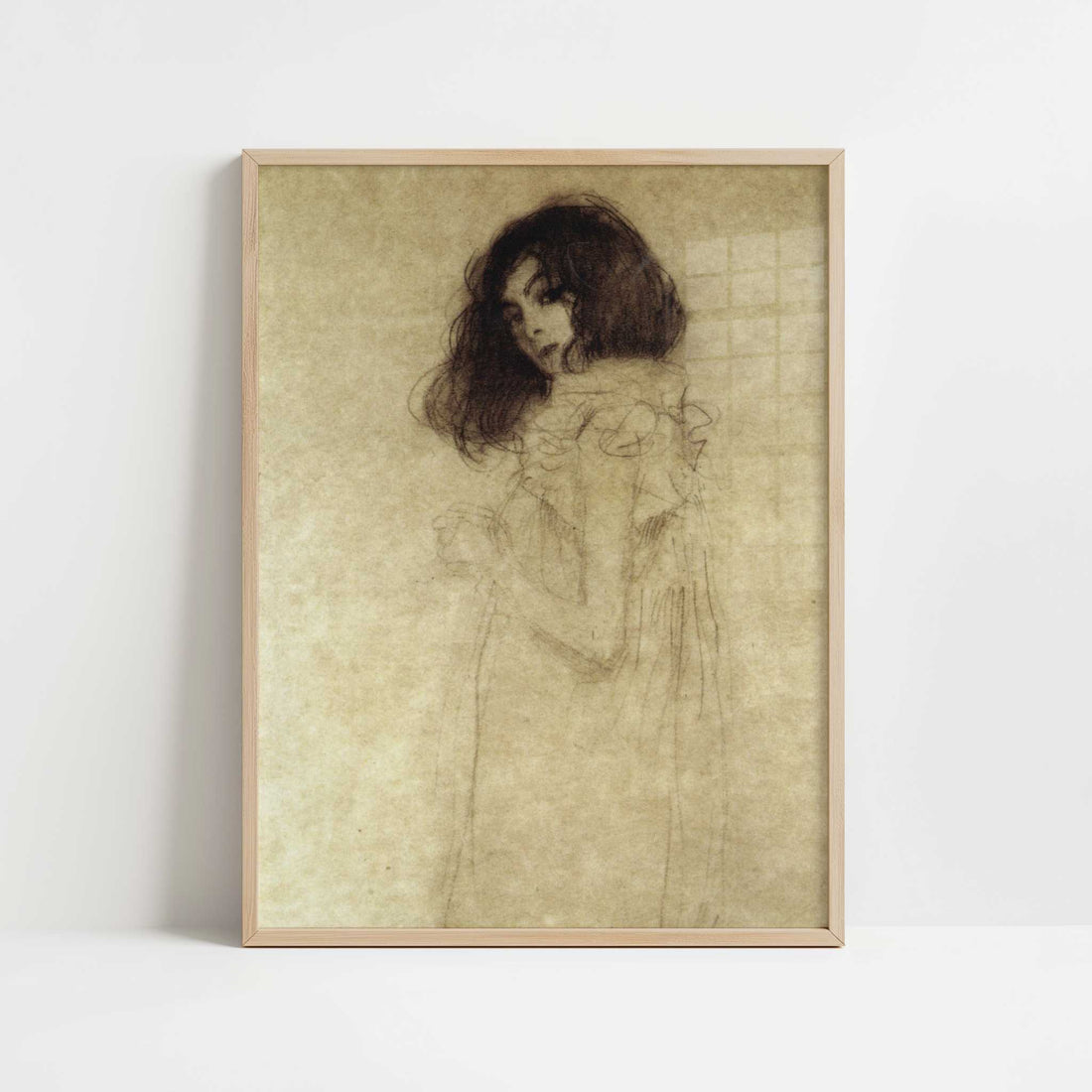Portrait of a Young Woman (1896) by Gustav Klimt – Art Print - Art print in oak frame