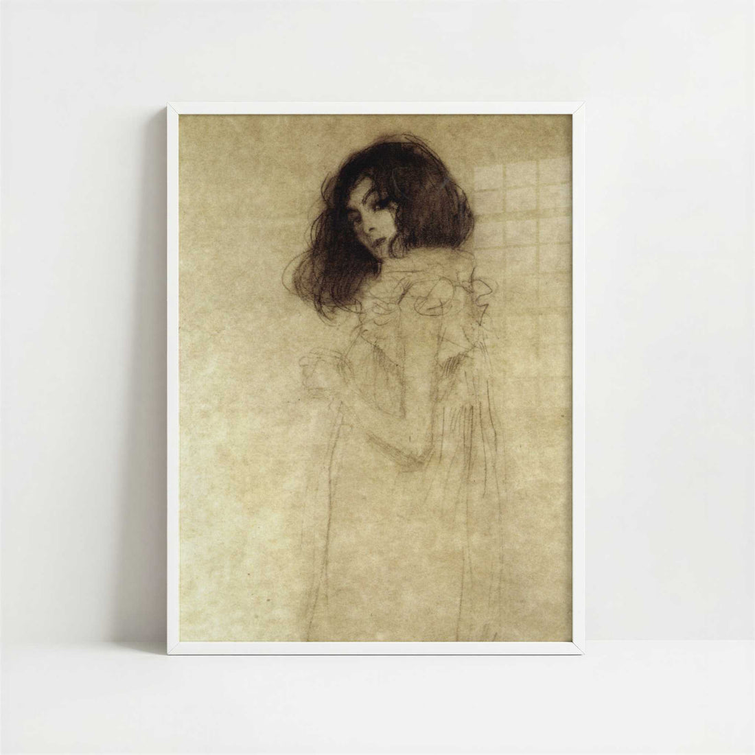 Portrait of a Young Woman (1896) by Gustav Klimt – Art Print - Art print in white frame