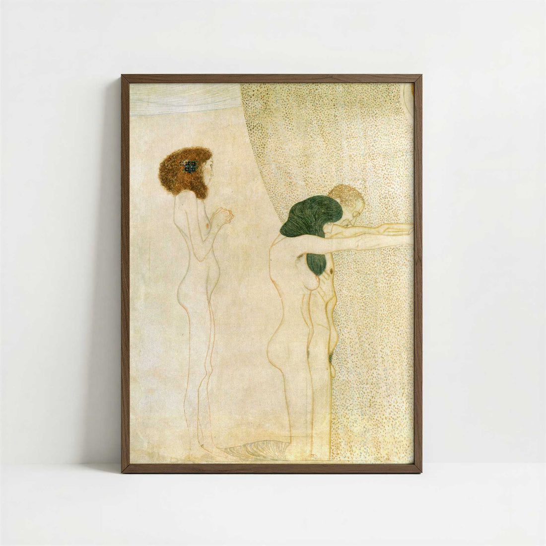 The Beethoven Frieze I (1902) by Gustav Klimt – Art Print - Art print in dark wood frame