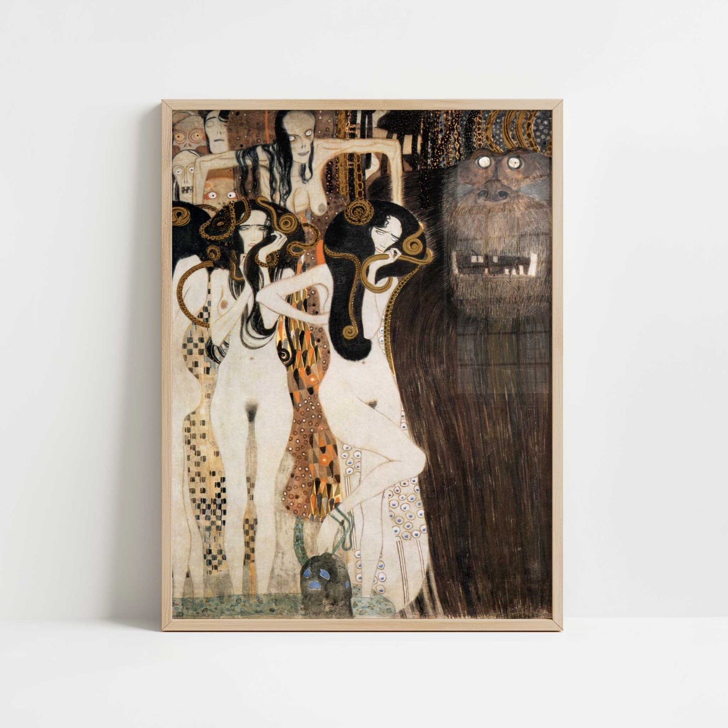 The Beethoven Frieze V (1902) by Gustav Klimt – Art Print - Art print in oak frame