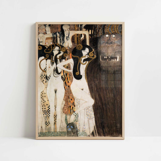 The Beethoven Frieze V (1902) by Gustav Klimt – Art Print - Art print in oak frame