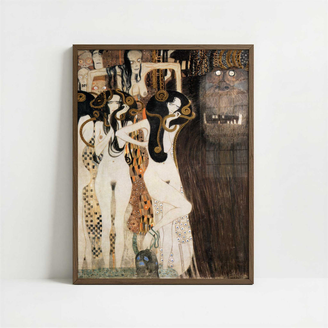 The Beethoven Frieze V (1902) by Gustav Klimt – Art Print - Art print in dark wood frame