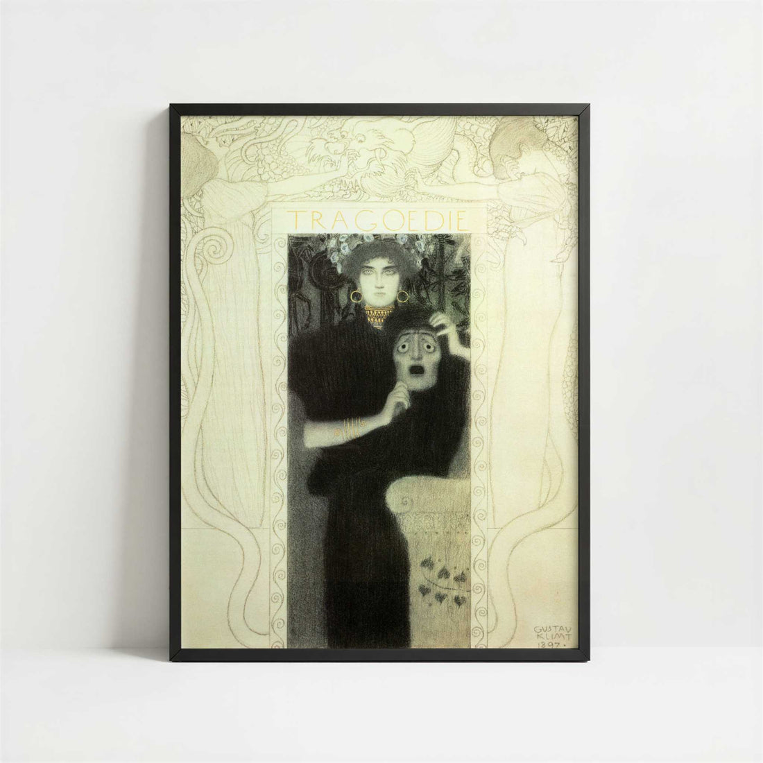 Tragedy (1897) by Gustav Klimt – Art Print - Art print in black frame