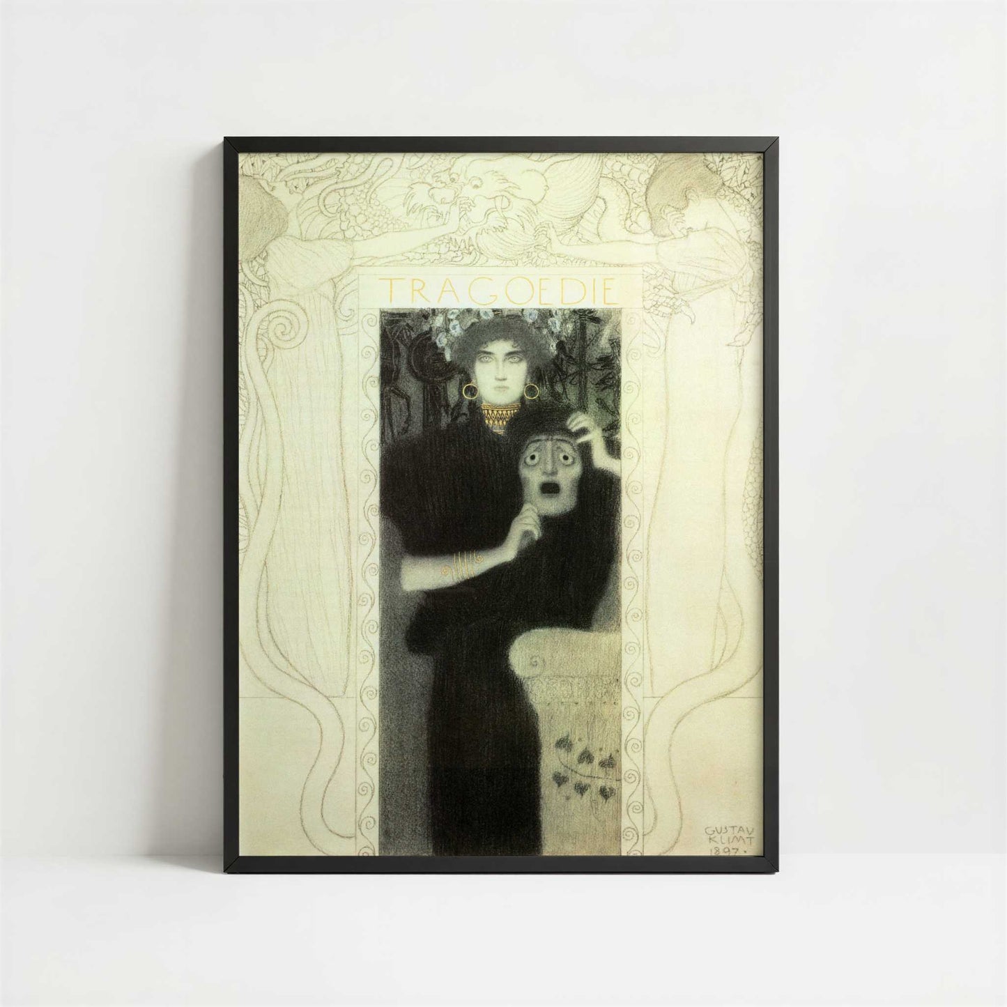 Tragedy (1897) by Gustav Klimt – Art Print - Art print in black frame