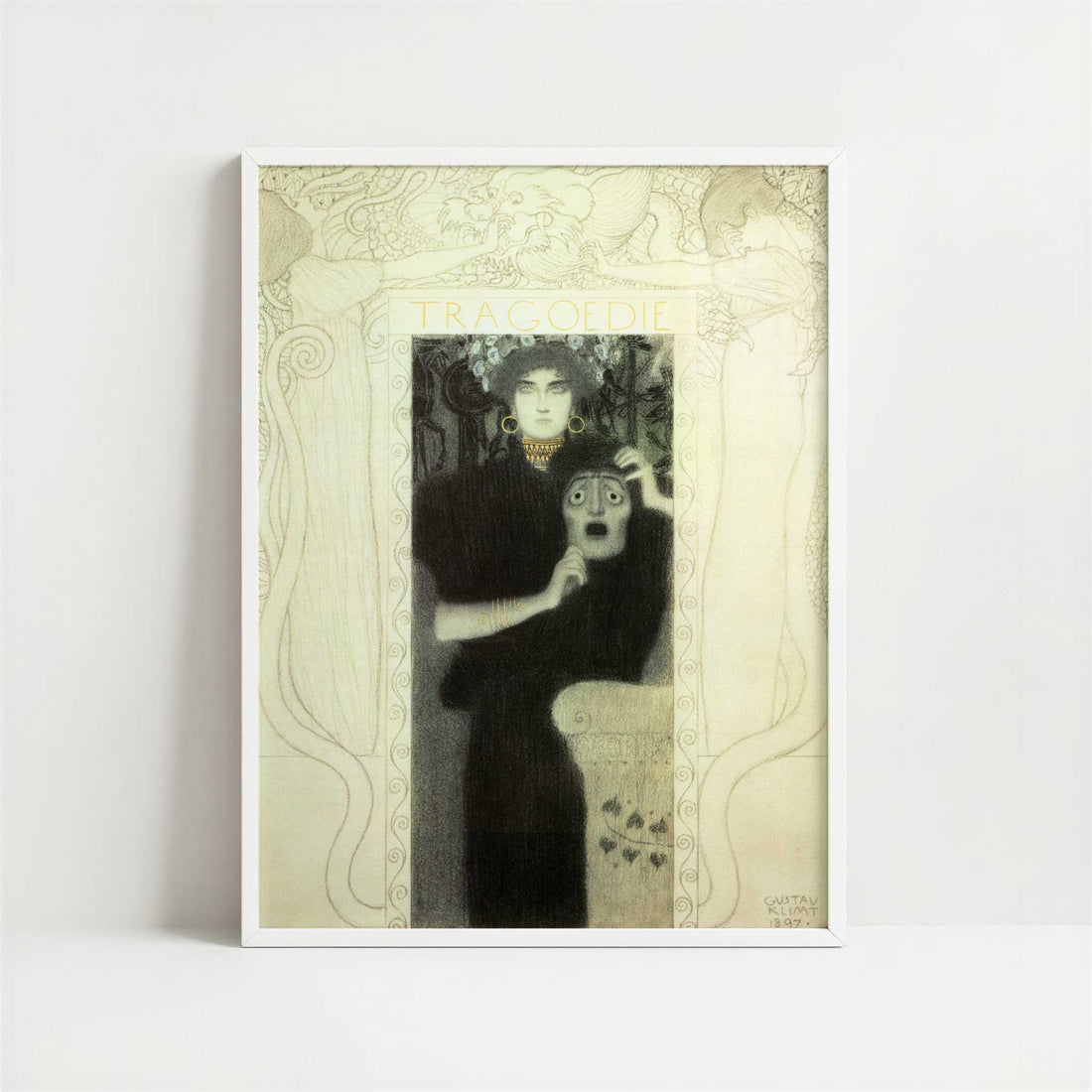 Tragedy (1897) by Gustav Klimt – Art Print - Art print in white frame