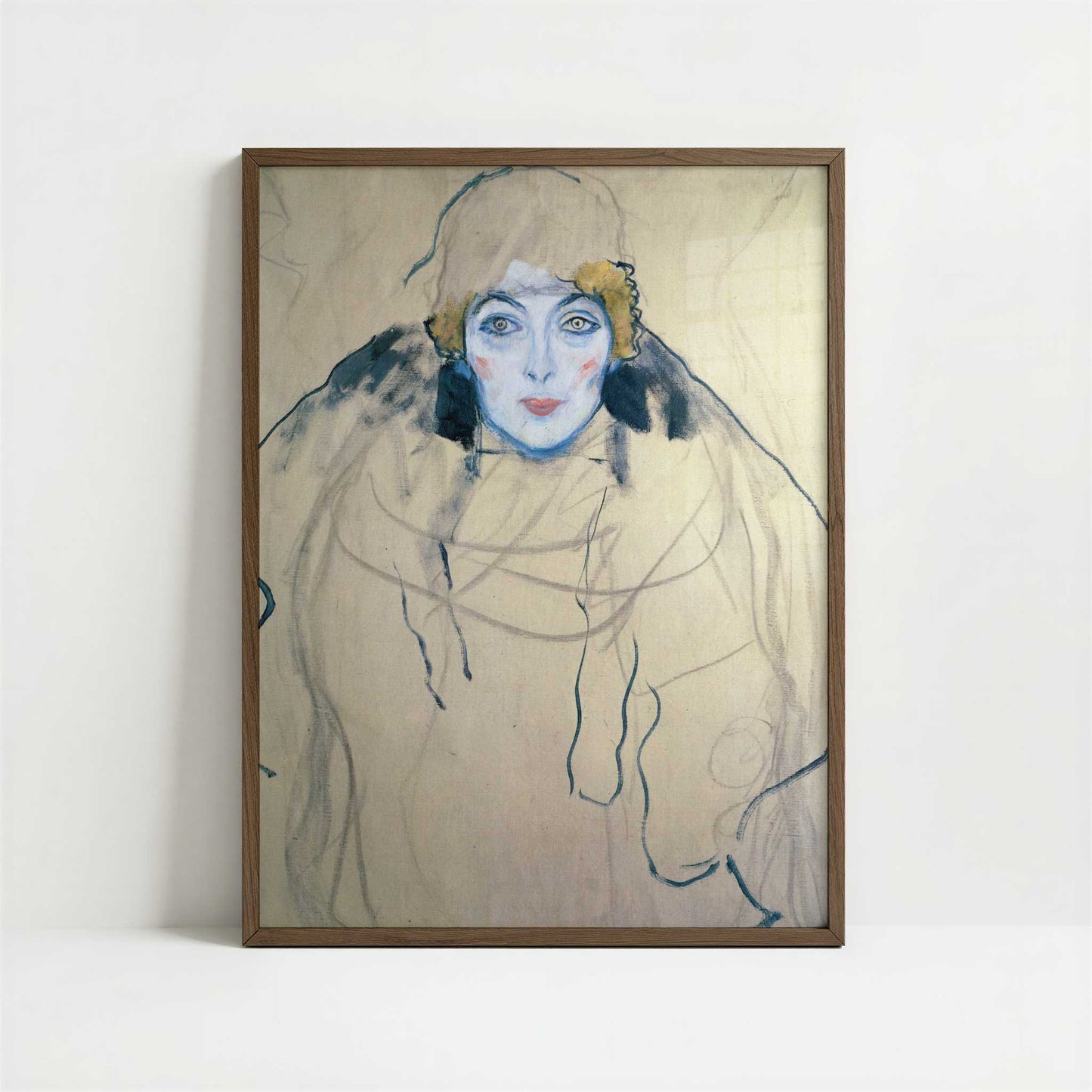 Woman's Head (1918) by Gustav Klimt – Art Print - Art print in dark wood frame