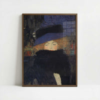 Woman with Hat & Feather Boa (1909) by Gustav Klimt – Art Print - Art print in dark wood frame