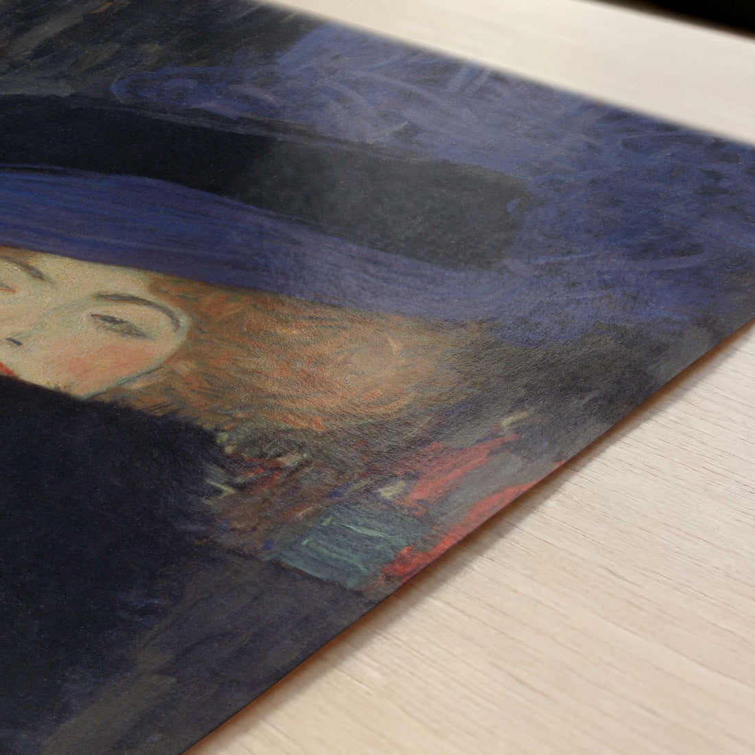 Woman with Hat & Feather Boa (1909) by Gustav Klimt – Art Print - Close-up detail of the art print