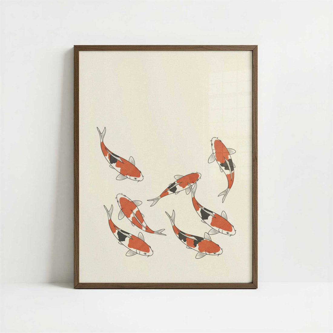 Koi in Still Water - Art Print - Art print in dark wood frame