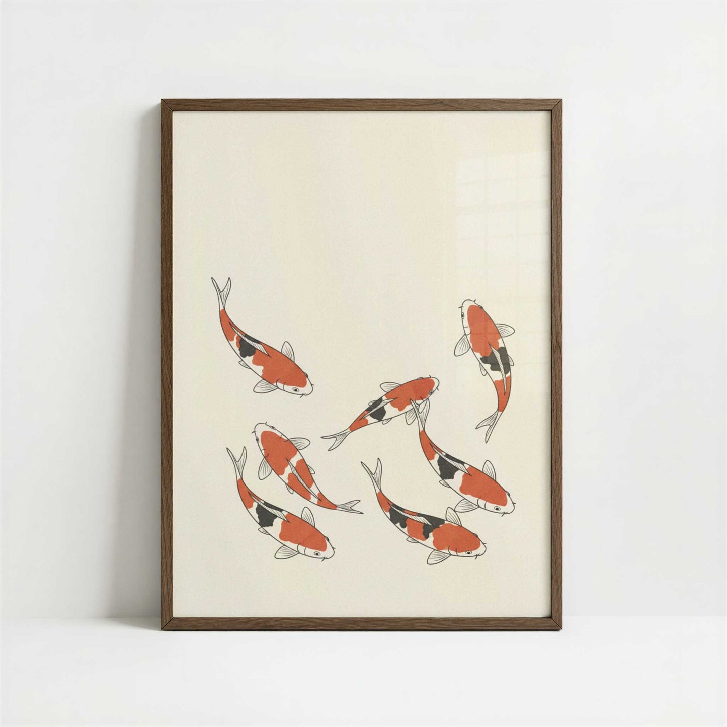 Koi in Still Water - Art Print - Art print in dark wood frame