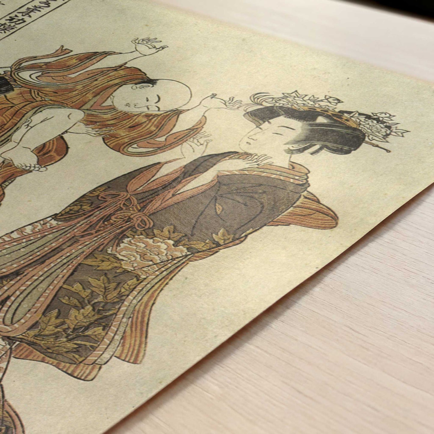 The Courtesan Morokoshi of Echizen-ya with Her Child (c.1776-77) by Koryusai, Isoda – Art Print - Close-up detail of the art print