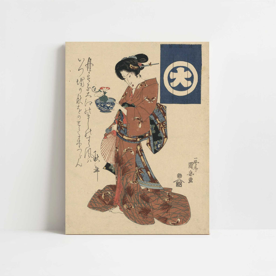 Beauty Carrying Morning Glory in a Basin (1818–1830) by Utagawa Kuniyasu – Art Print - Unframed art print