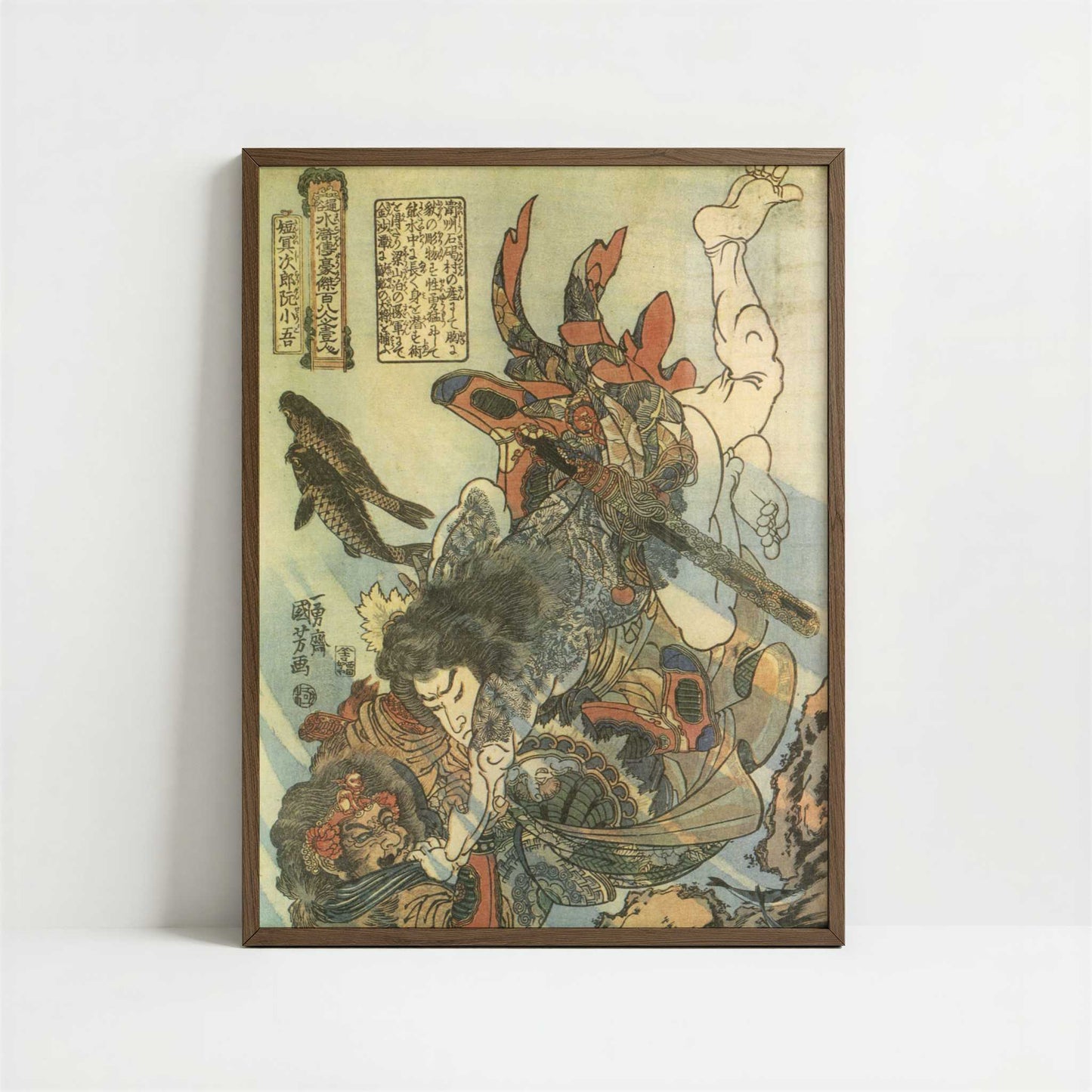 Tameijiro dan Shogo, one of 108 heroes of Suikoden (1827–30) by Utagawa Kuniyoshi – Art Print - Art print in dark wood frame