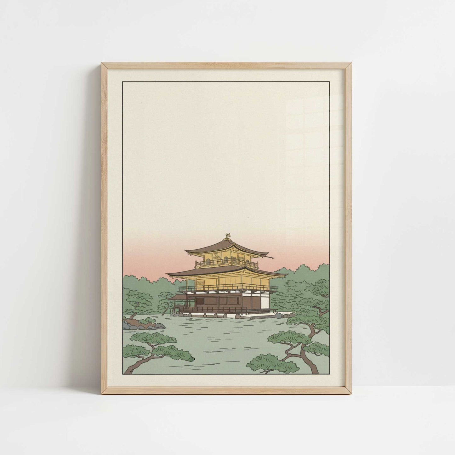 Kyoto’s Golden Pavilion at Dusk - Art Print - Art print in oak frame