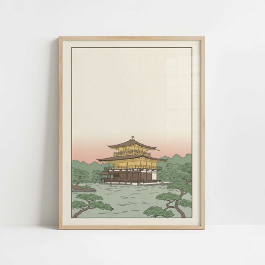 Kyoto’s Golden Pavilion at Dusk - Art Print - Art print in oak frame