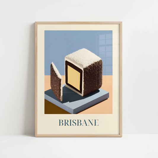 Lamington cake from Brisbane, Australia - Art Print - Art print in oak frame