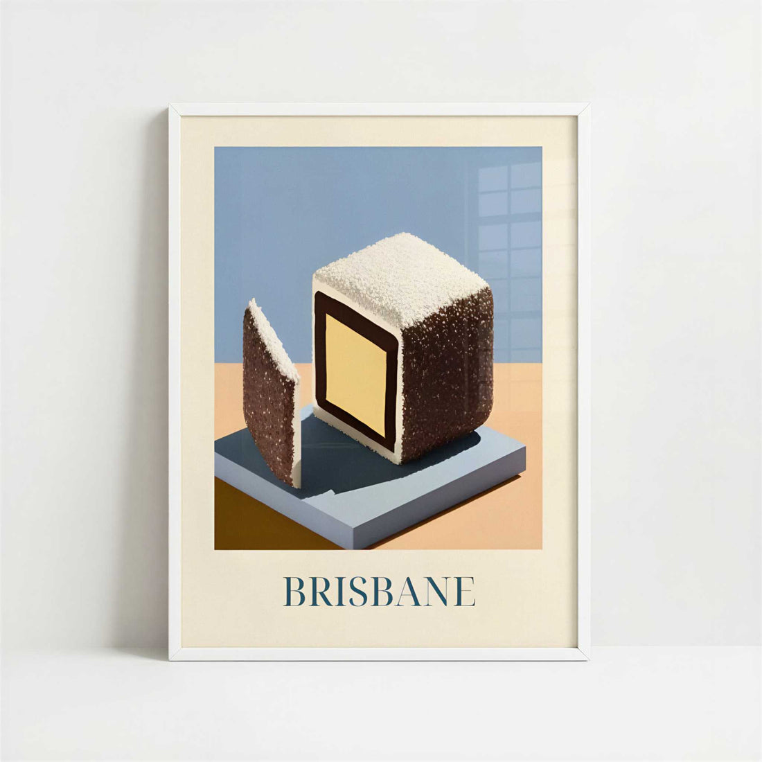 Lamington cake from Brisbane, Australia - Art Print - Art print in white frame