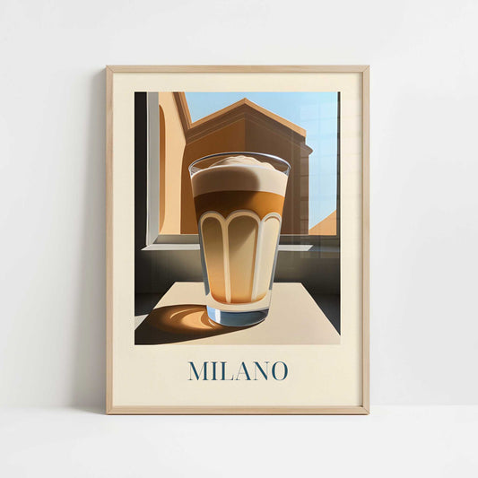 Latte macchiato from Milan, Italy - Art Print - Art print in oak frame