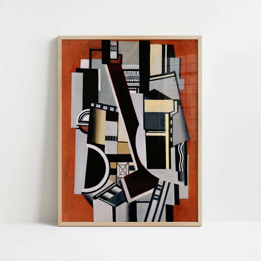 Mechanical Elements on a Red Background (1924) by Fernand Léger – Art Print - Art print in oak frame